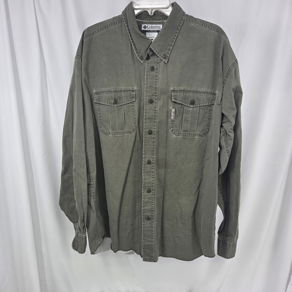 Columbia Men's Button Up Shirt Long Sleeve Canvas Green XL